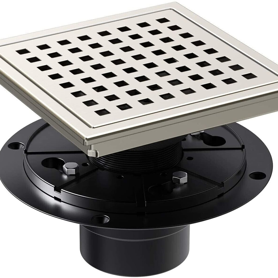 6 Inch Square Shower Floor Drain Stainless Steel Removable Grate High Flow 304 Image 1