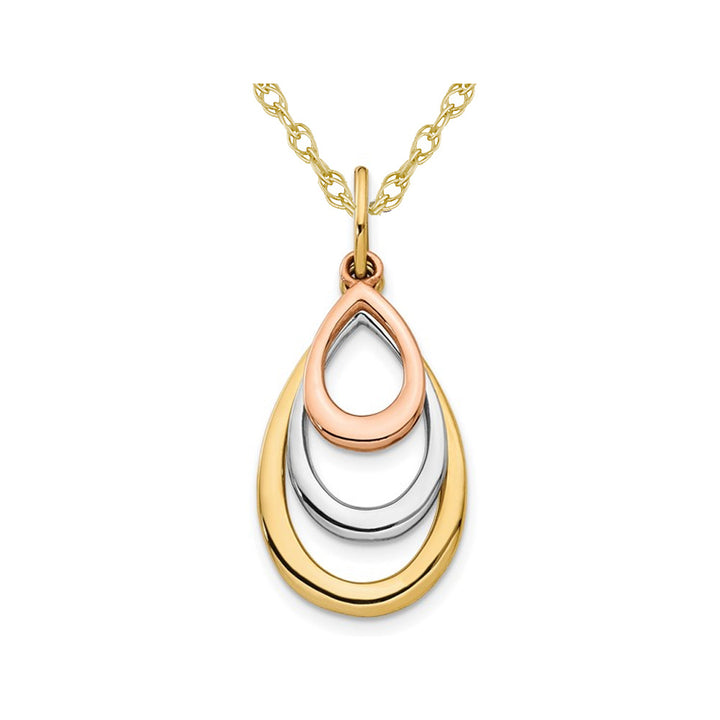14K Yellow Rose and White Gold TearDrop Pendant Necklace with Chain Image 1