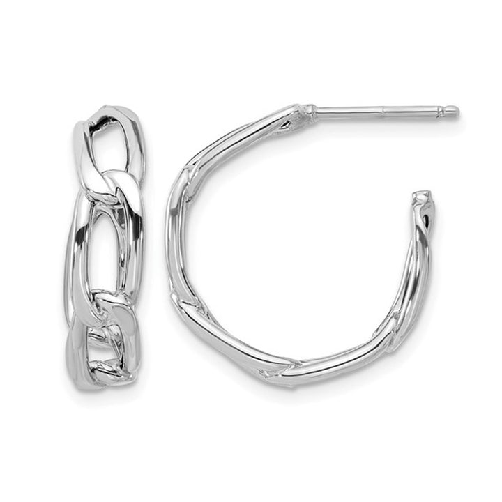 14K White Gold Polished Link Hoop Earrings Image 1