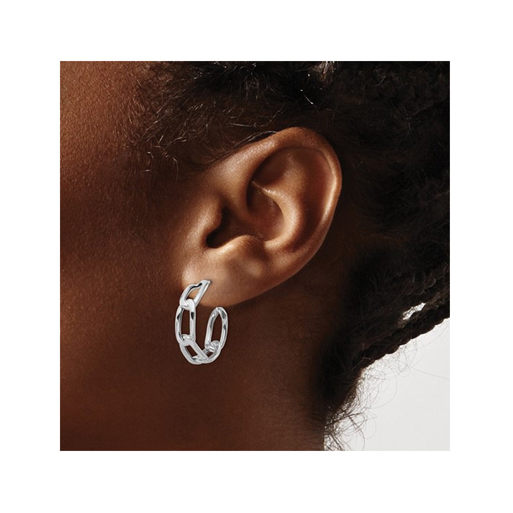 14K White Gold Polished Link Hoop Earrings Image 2