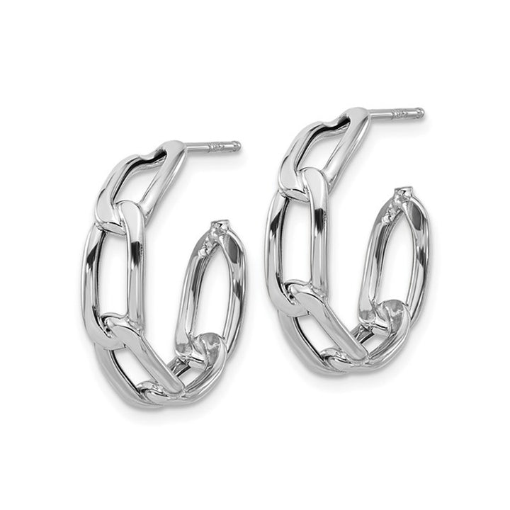 14K White Gold Polished Link Hoop Earrings Image 4