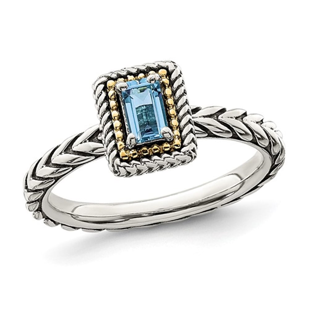 2/5 Carat (ctw) Swiss Blue Topaz Ring in Antiqued Sterling Silver with 14K Gold Accent Image 1