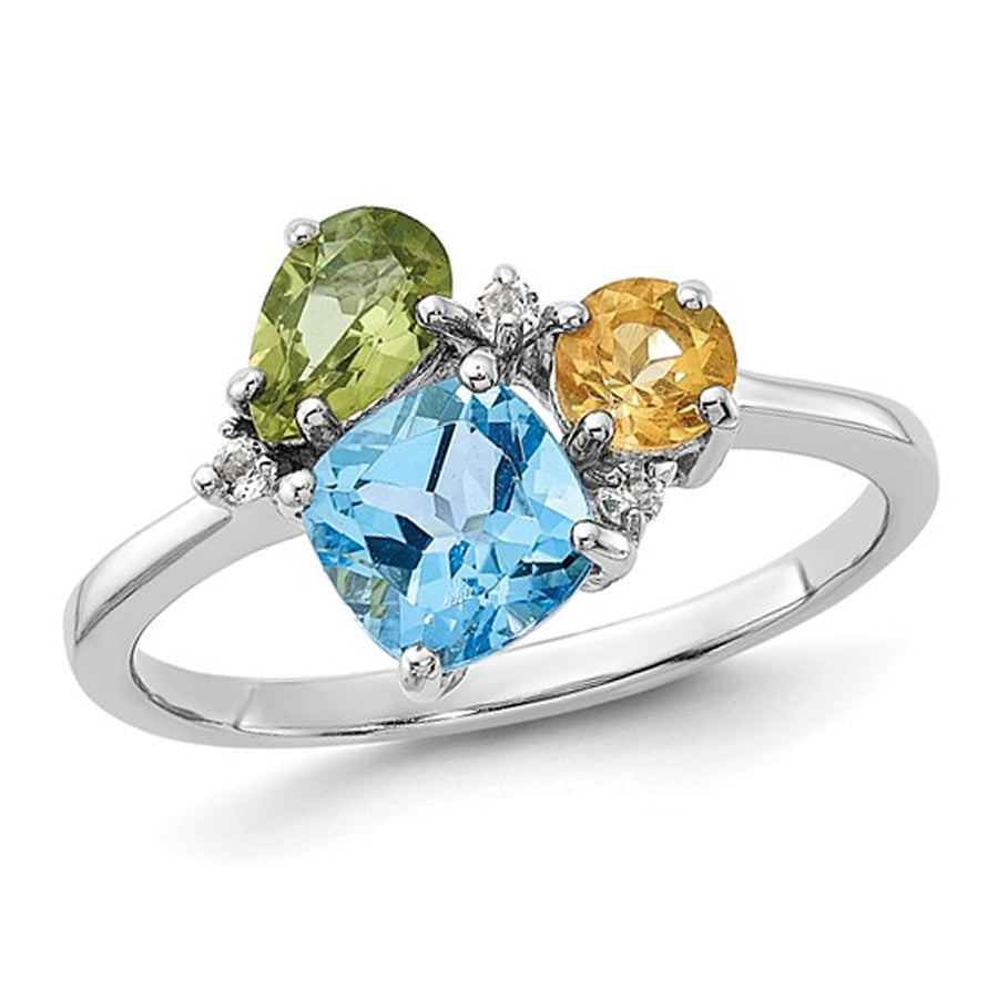 2.01 Carat (ctw)Blue Topaz, Peridot, and Citrine Ring in Sterling Silver Image 1