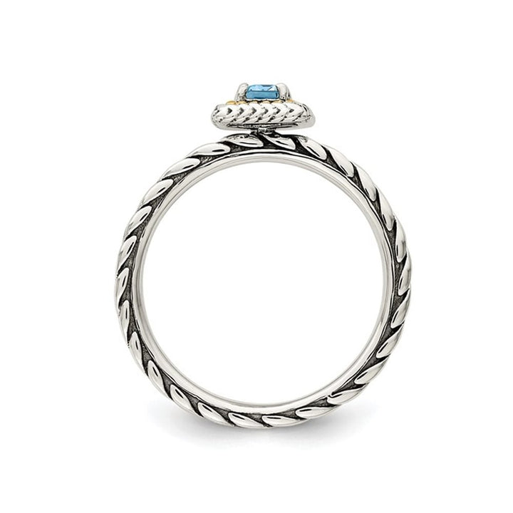 2/5 Carat (ctw) Swiss Blue Topaz Ring in Antiqued Sterling Silver with 14K Gold Accent Image 4