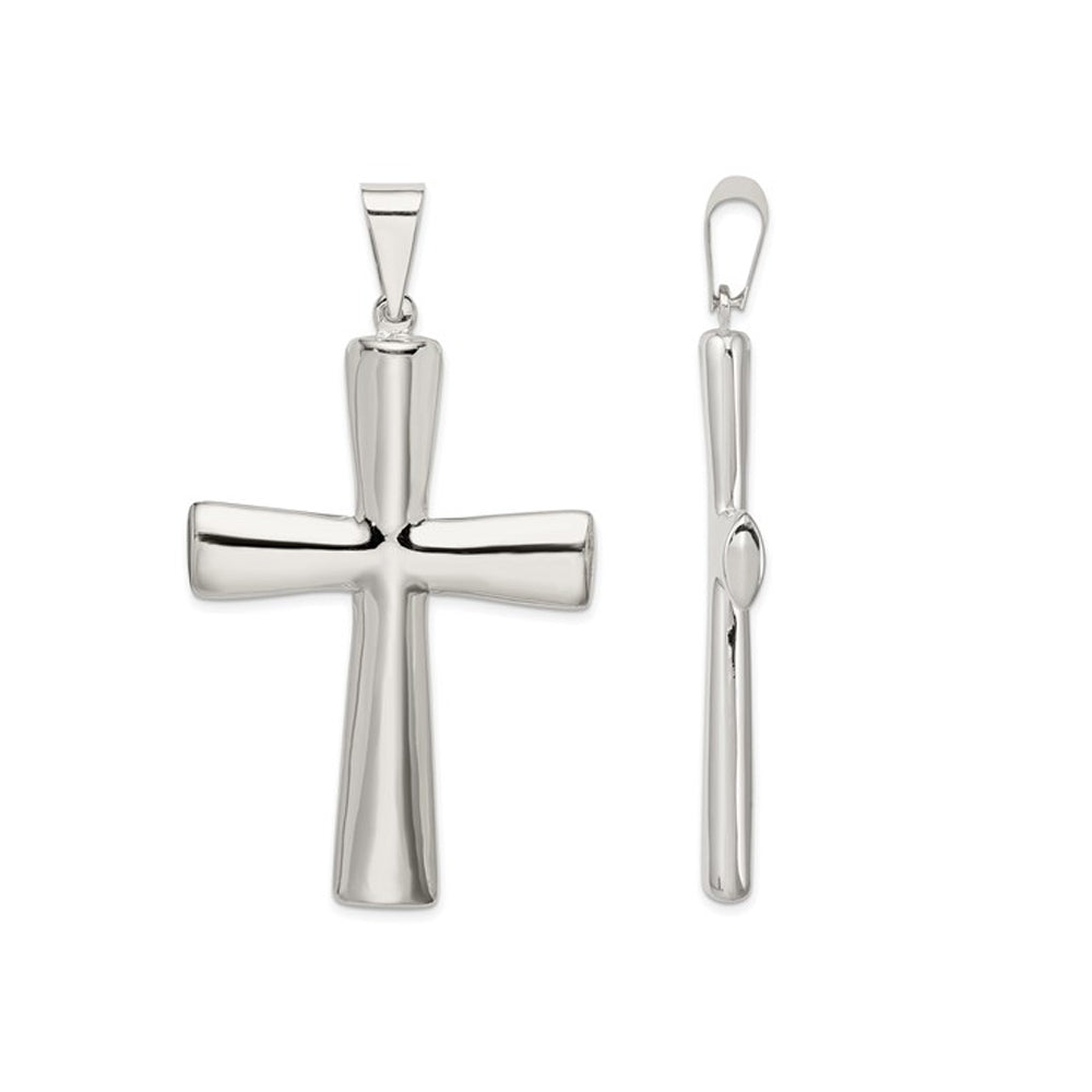 Sterling Silver Polished Hollow Cross Pendant Necklace with Chain Image 2