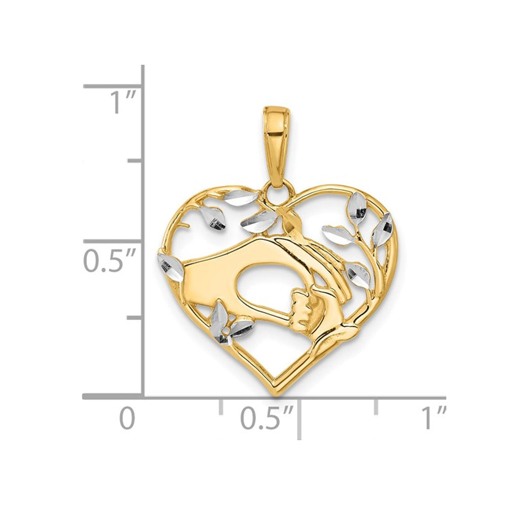 14K Yellow Gold Mother and Child Hands Heart Charm Pendant Necklace with Chain Image 2