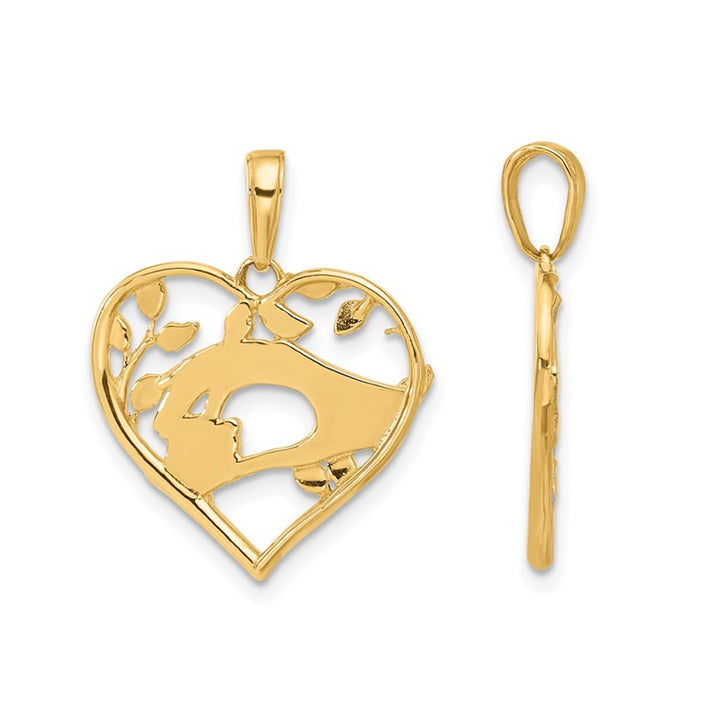 14K Yellow Gold Mother and Child Hands Heart Charm Pendant Necklace with Chain Image 3