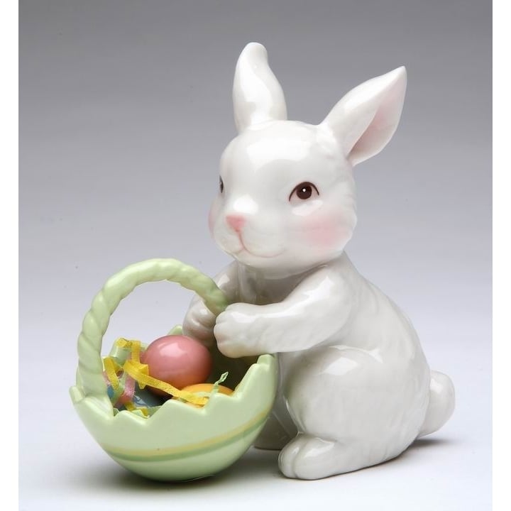 Ceramic Bunny Rabbit Easter Egg Basket Figurine 3.5in Spring Gift Image 3