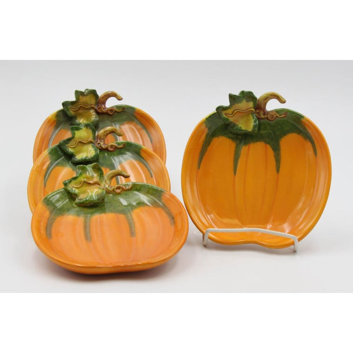 Ceramic Pumpkin Plates Set of 4 Kitchen Thanksgiving Home Gift Image 3