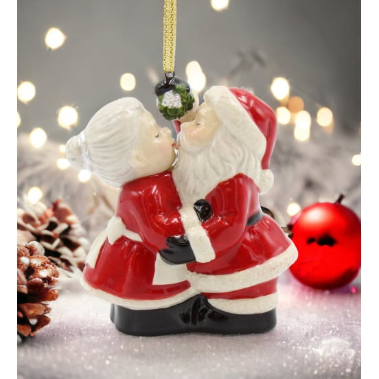 Santa Mrs Claus Kissing Ornament 3 inch Holiday Decor Image 1