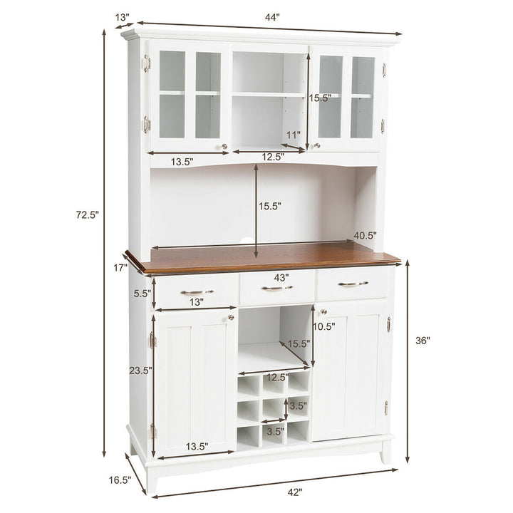 Buffet And Hutch Kitchen Storage Cabinet Cupboard w/ Wine Rack and Drawers White Image 3