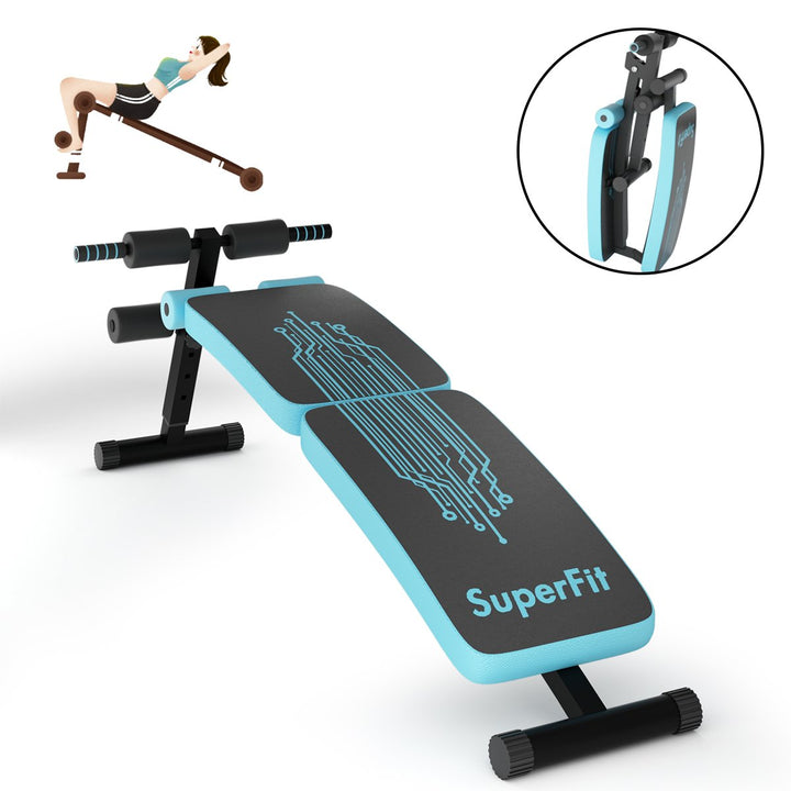 SuperFit Folding Weight Bench Adjustable Sit-up Board Curved Decline Bench BlueRed Image 1