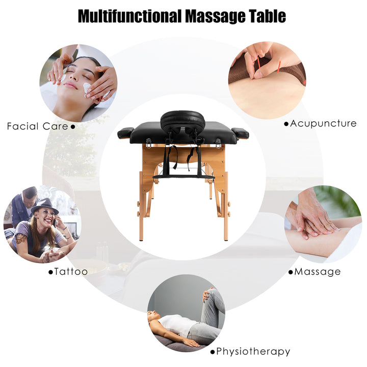 84L Portable Massage Table Adjustable Facial Spa Bed Tattoo w/ Carry Case Black Image 4