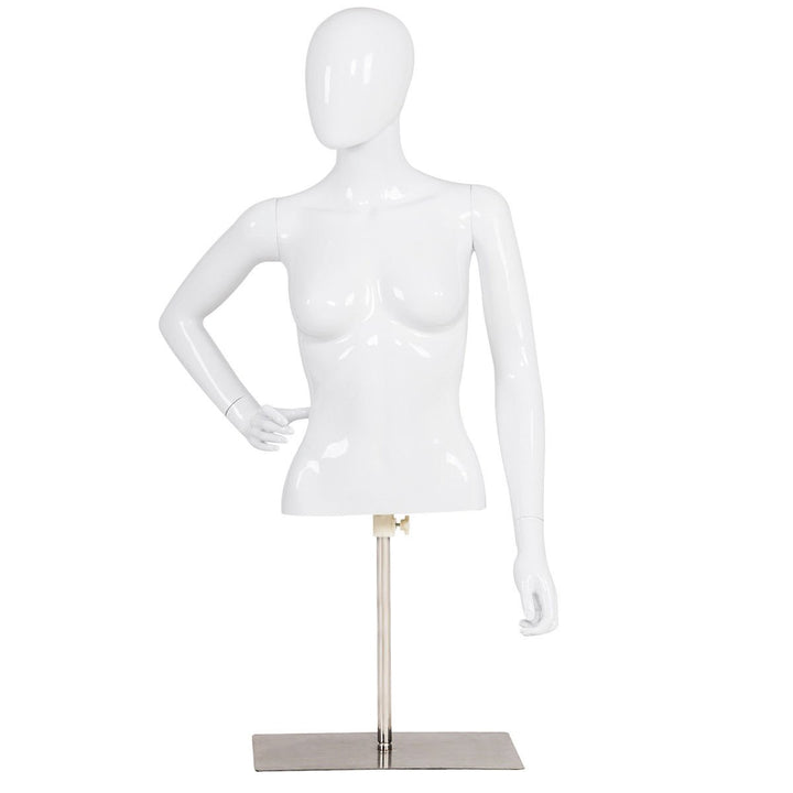 Female Mannequin Realistic Torso Half Body Head Turn Dress Form Display w/Base Image 3