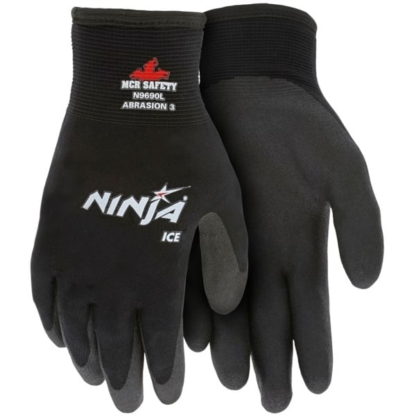 MCR Safety Ninja Ice Insulated Work Gloves Black N9690 HPT Coated Lined Image 2