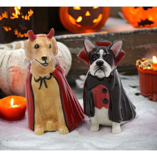 Ceramic Devil Dracula Dog Salt and Pepper Shakers Halloween Gift Image 1