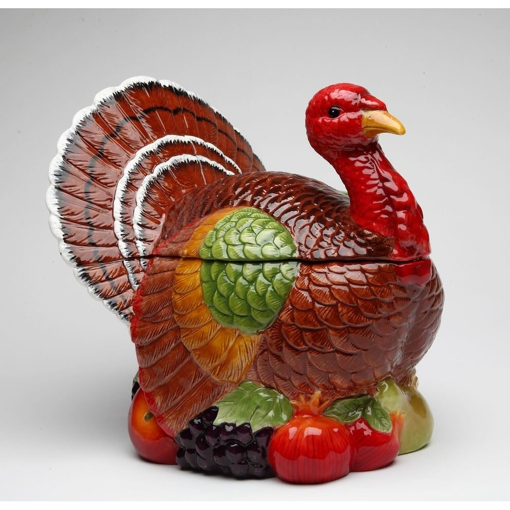 Ceramic Turkey Cookie Jar 10.5" Hand Painted Fall Thanksgiving Gift Image 3