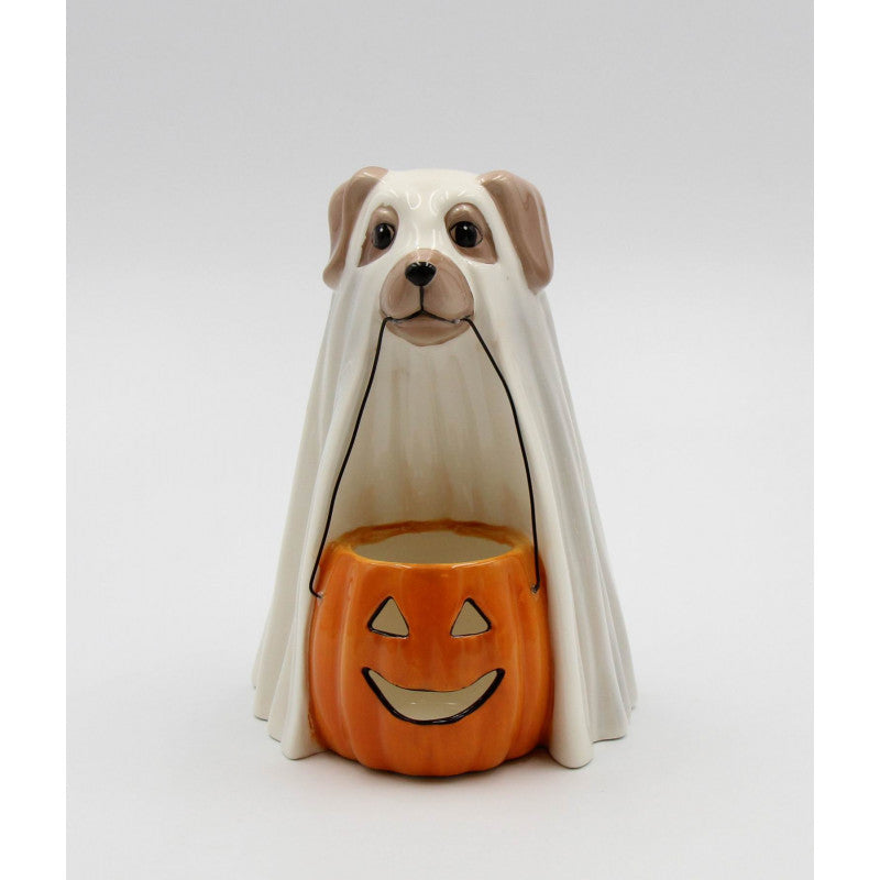 Ceramic Halloween Ghost Dog Pumpkin Tealight Holder 4 7/8" Gift Image 4