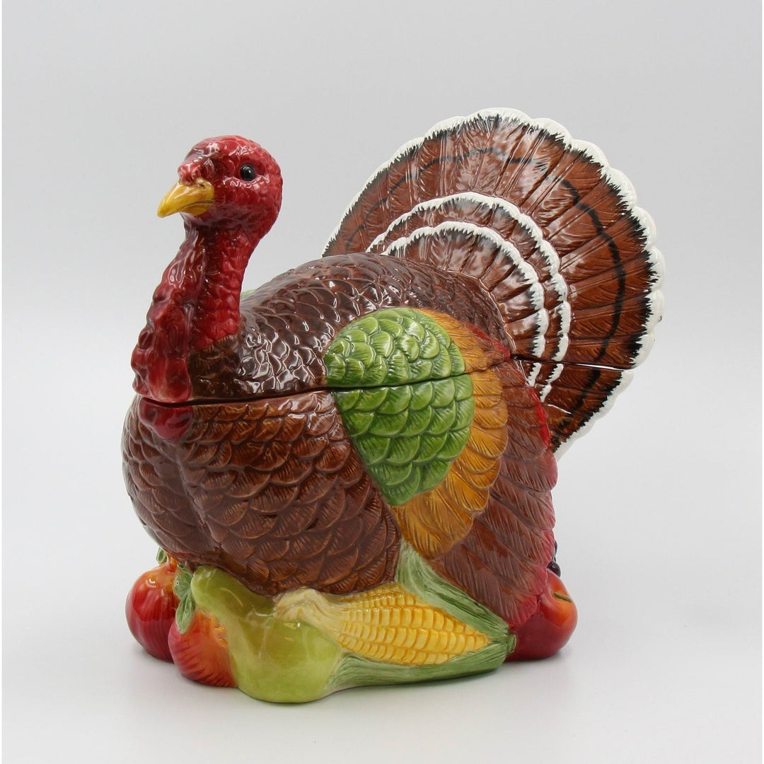 Ceramic Turkey Cookie Jar 10.5" Hand Painted Fall Thanksgiving Gift Image 4