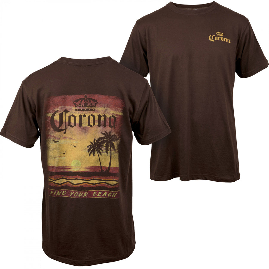 Corona Extra Sunset at The Beach Front and Back Print T-Shirt Image 1