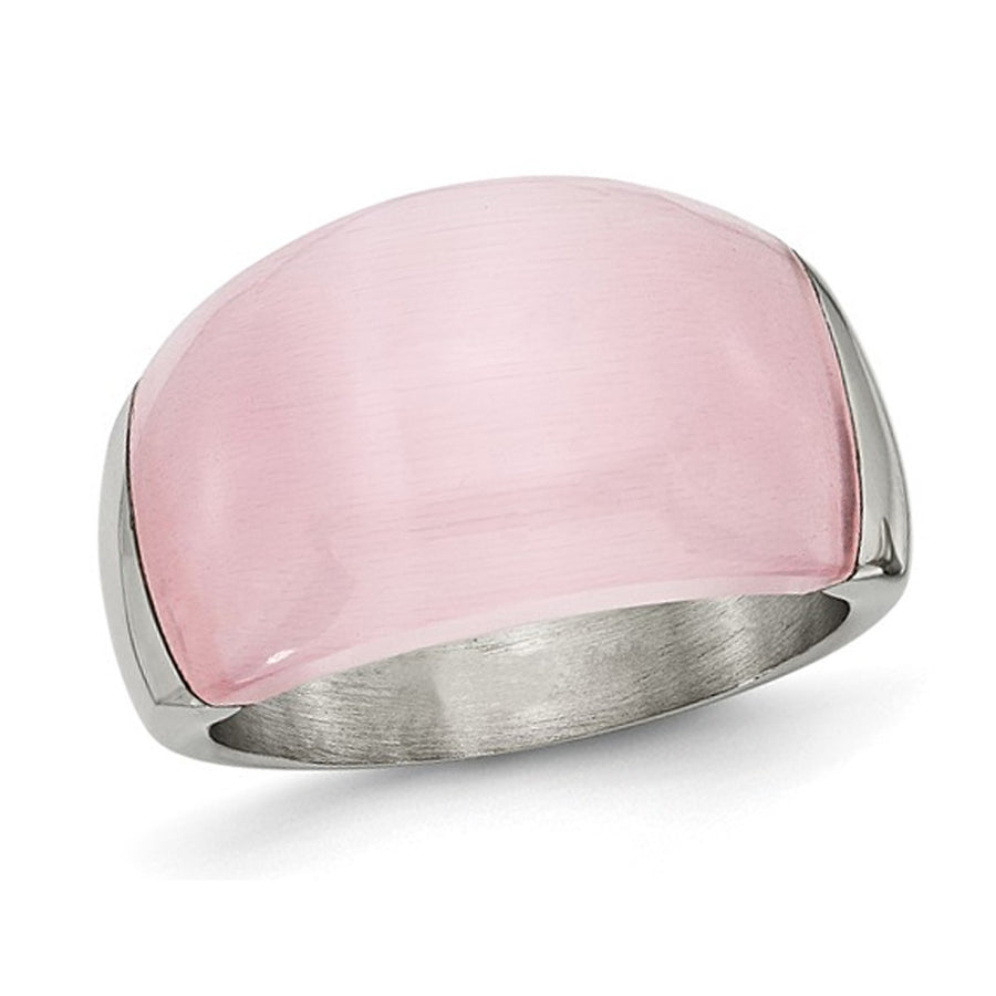 Stainless Steel Brushed Pink Cats Eye Ring Image 1