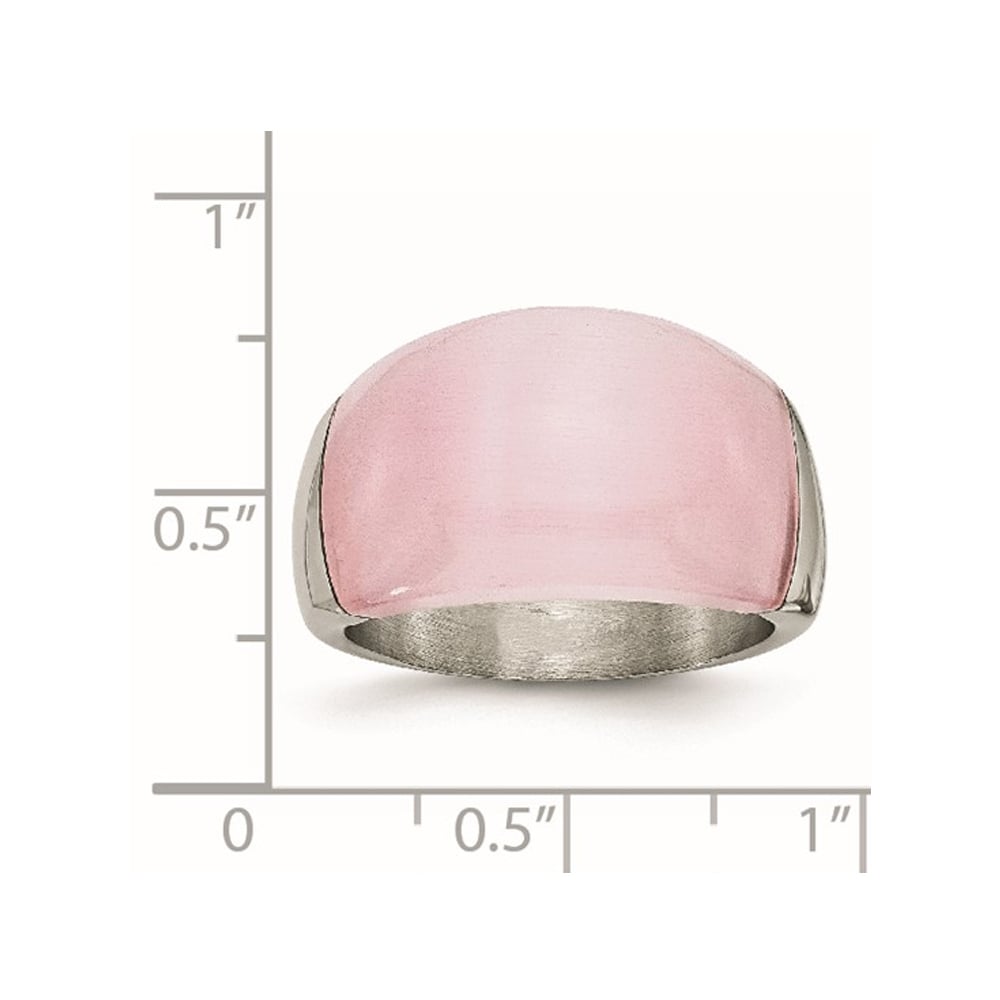 Stainless Steel Brushed Pink Cats Eye Ring Image 2