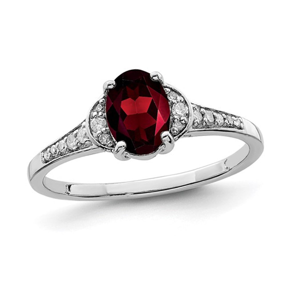 9/10 Carat (ctw) Oval-Cut Red Garnet Ring in Sterling Silver with Diamonds Image 1
