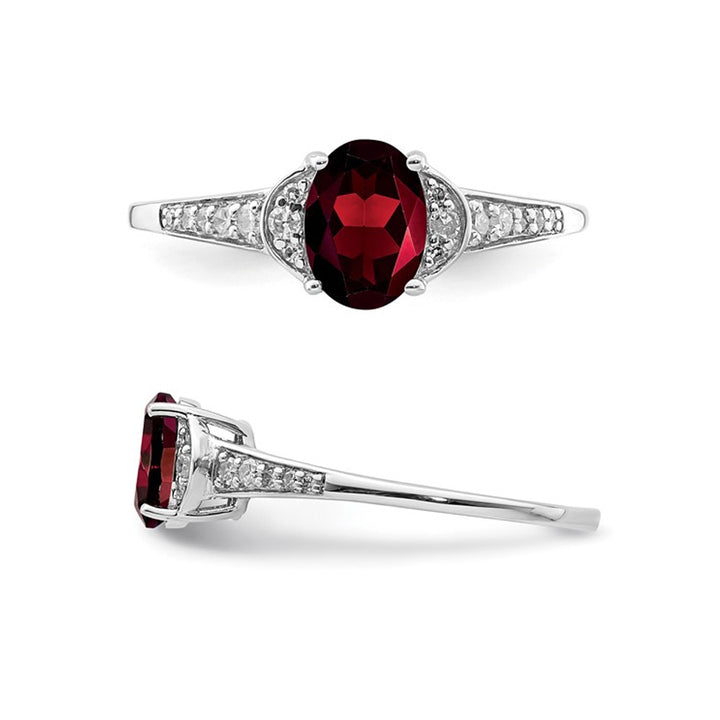 9/10 Carat (ctw) Oval-Cut Red Garnet Ring in Sterling Silver with Diamonds Image 4