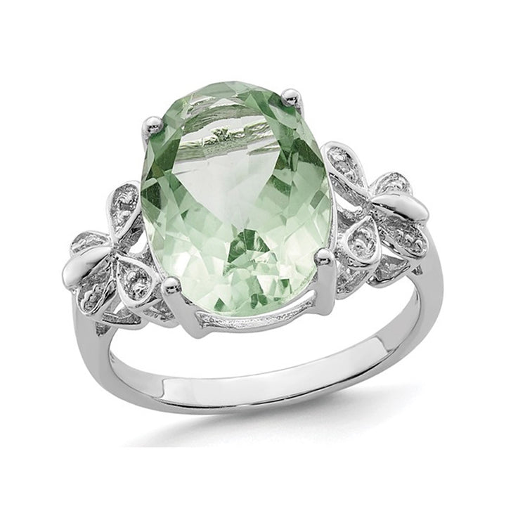 4.35 Carat (ctw) Oval-Cut Green Quartz Ring in Sterling Silver Image 1