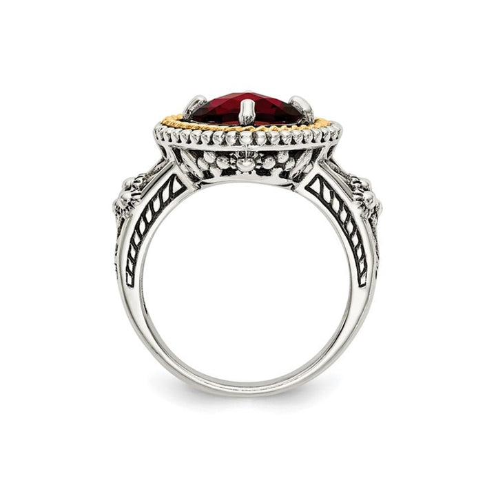 2.38 Carat (ctw) Garnet Ring in Antiqued Sterling Silver with 14K Gold Accents Image 2