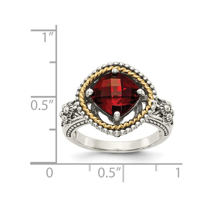 2.38 Carat (ctw) Garnet Ring in Antiqued Sterling Silver with 14K Gold Accents Image 4