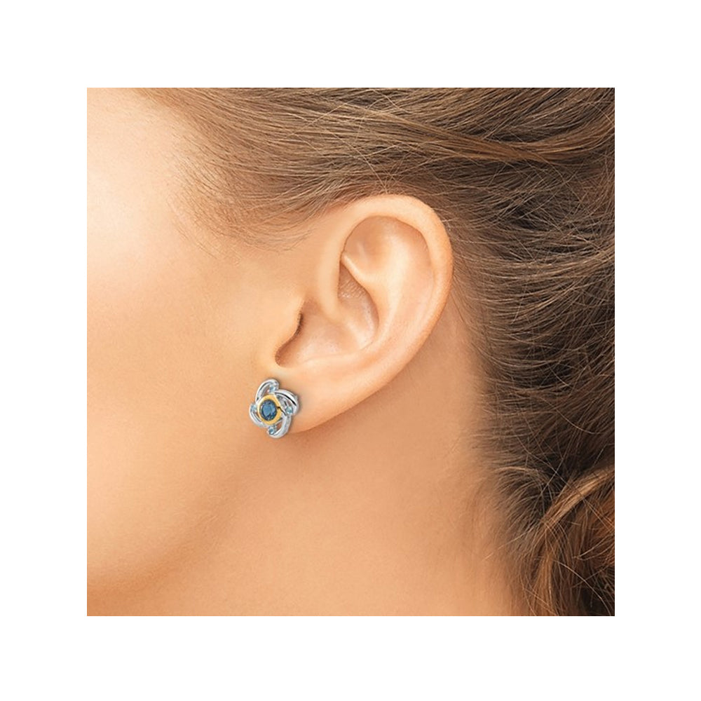 1.43 Carat (ctw) London Blue Topaz Button Post Earrings in Sterling Silver Image 4