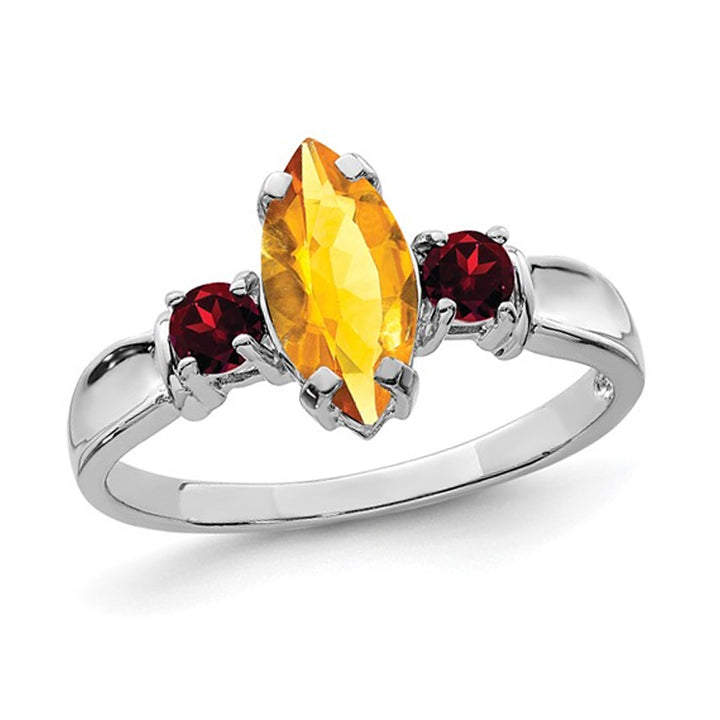 1.00 Carat (ctw) Natural Citrine Ring in Sterling Silver with Garnets Image 1