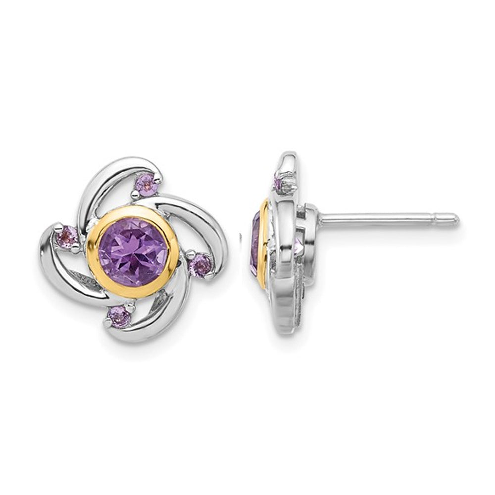 1.17 Carat (ctw) Amethyst and Quartz Button Post Earrings in Sterling Silver Image 1