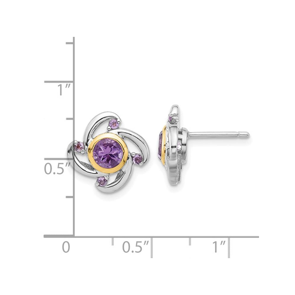 1.17 Carat (ctw) Amethyst and Quartz Button Post Earrings in Sterling Silver Image 3