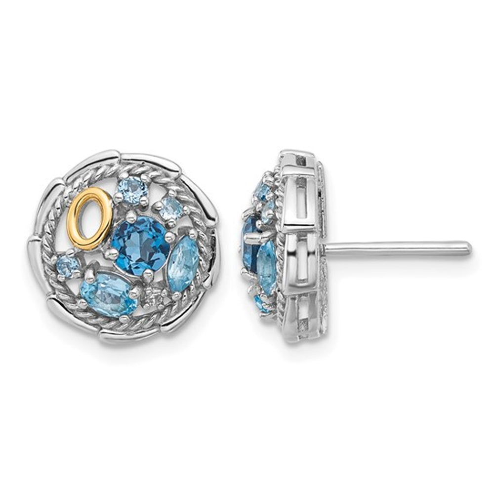 1.29 Carat (ctw) London Blue and Swiss Blue Topaz Button Post Earrings in Sterling Silver Image 1