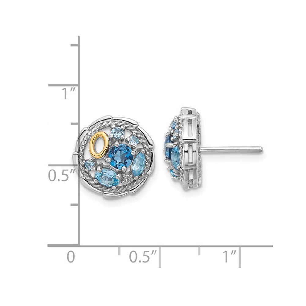 1.29 Carat (ctw) London Blue and Swiss Blue Topaz Button Post Earrings in Sterling Silver Image 3