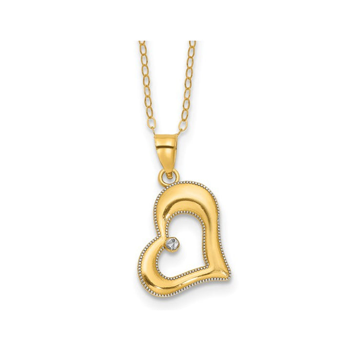 Yellow Plated Sterling Silver Heart Pendant Necklace with Chain (16 inches) Image 1