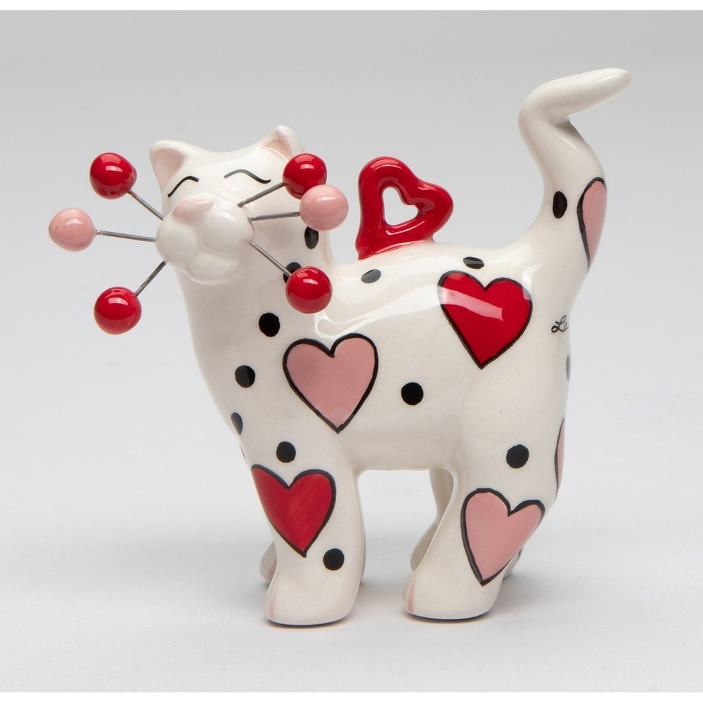 Ceramic Cat Ornament Red Pink Heart 2.5in Gift for Cat Image 2