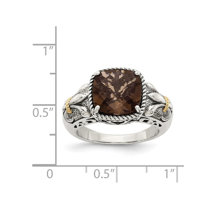 3.10 Carat (ctw) Cushion-Cut Smoky Quartz Ring in Antiqued Sterling Silver Image 3