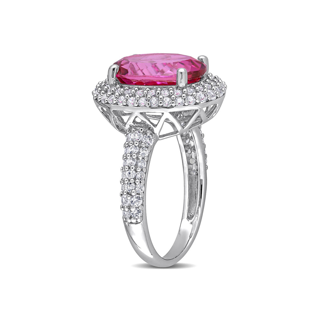 7.14 Carat (ctw) Pink Topaz and White Sapphire Halo Ring in Sterling Silver Image 2