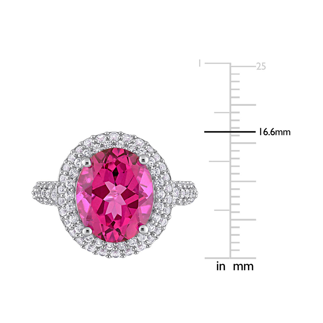 7.14 Carat (ctw) Pink Topaz and White Sapphire Halo Ring in Sterling Silver Image 3