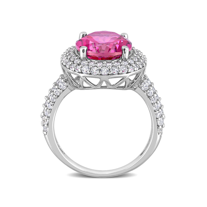 7.14 Carat (ctw) Pink Topaz and White Sapphire Halo Ring in Sterling Silver Image 4