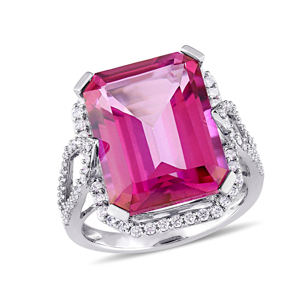 14 1/2  Carat (ctw) Pink Topaz Ring in 14K White Gold with Diamonds Image 1