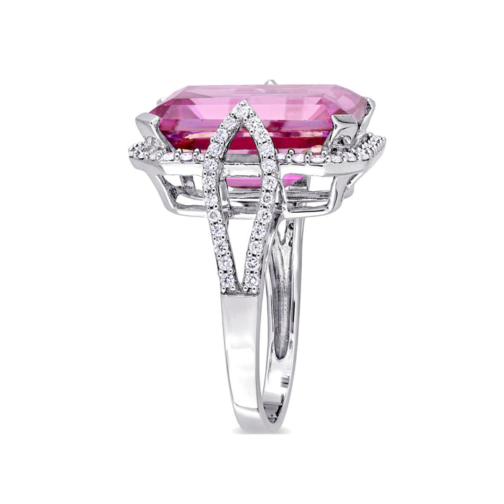 14 1/2  Carat (ctw) Pink Topaz Ring in 14K White Gold with Diamonds Image 2