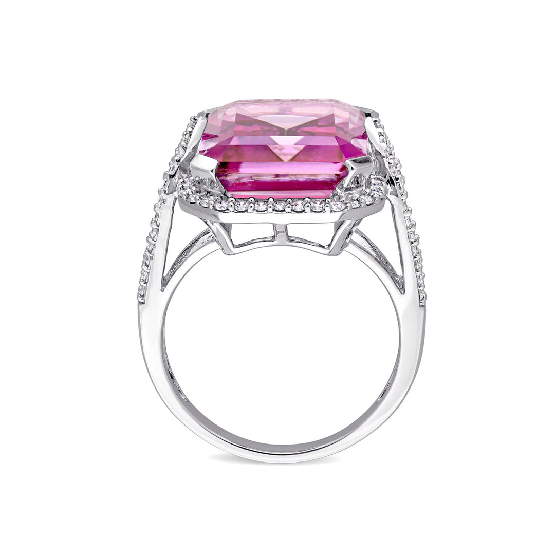 14 1/2  Carat (ctw) Pink Topaz Ring in 14K White Gold with Diamonds Image 4