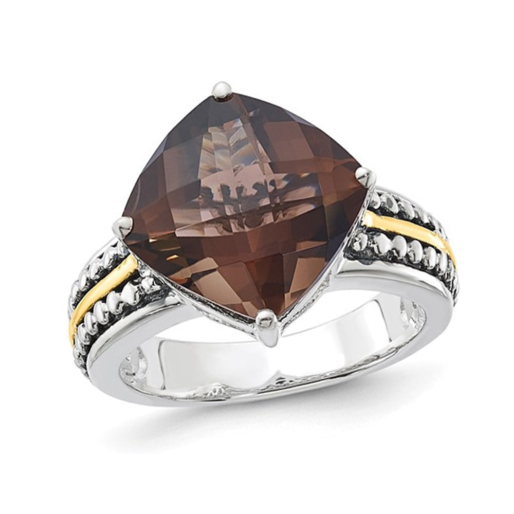 6.80 Carat (ctw) Cushion-Cut Smoky Quartz Ring in Antiqued Sterling Silver Image 1