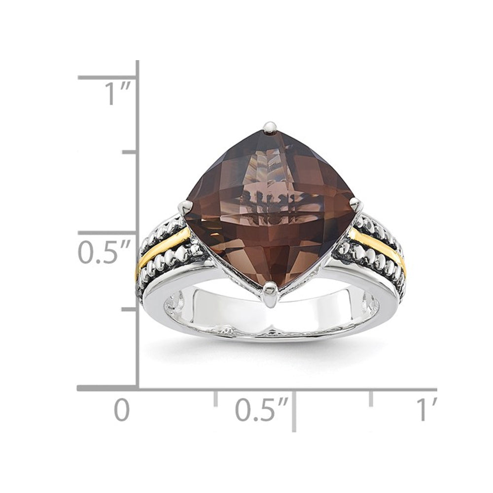 6.80 Carat (ctw) Cushion-Cut Smoky Quartz Ring in Antiqued Sterling Silver Image 2