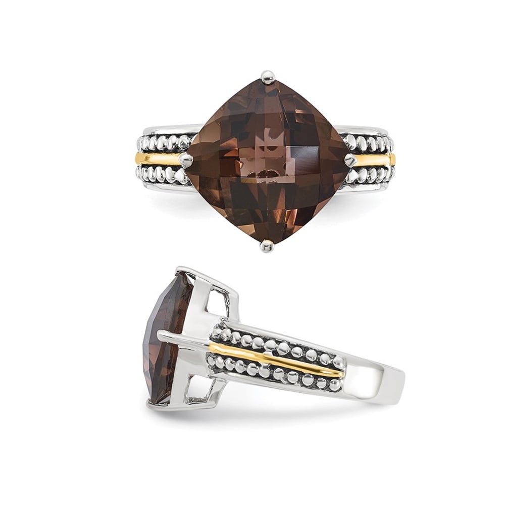 6.80 Carat (ctw) Cushion-Cut Smoky Quartz Ring in Antiqued Sterling Silver Image 4