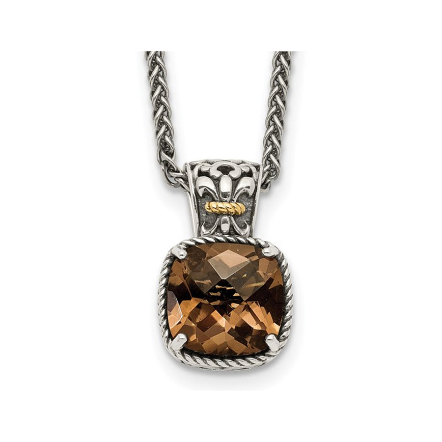 1.90 Carat (ctw) Smoky Quartz Pendant Necklace in Antiqued Sterling Silver with Chain Image 1